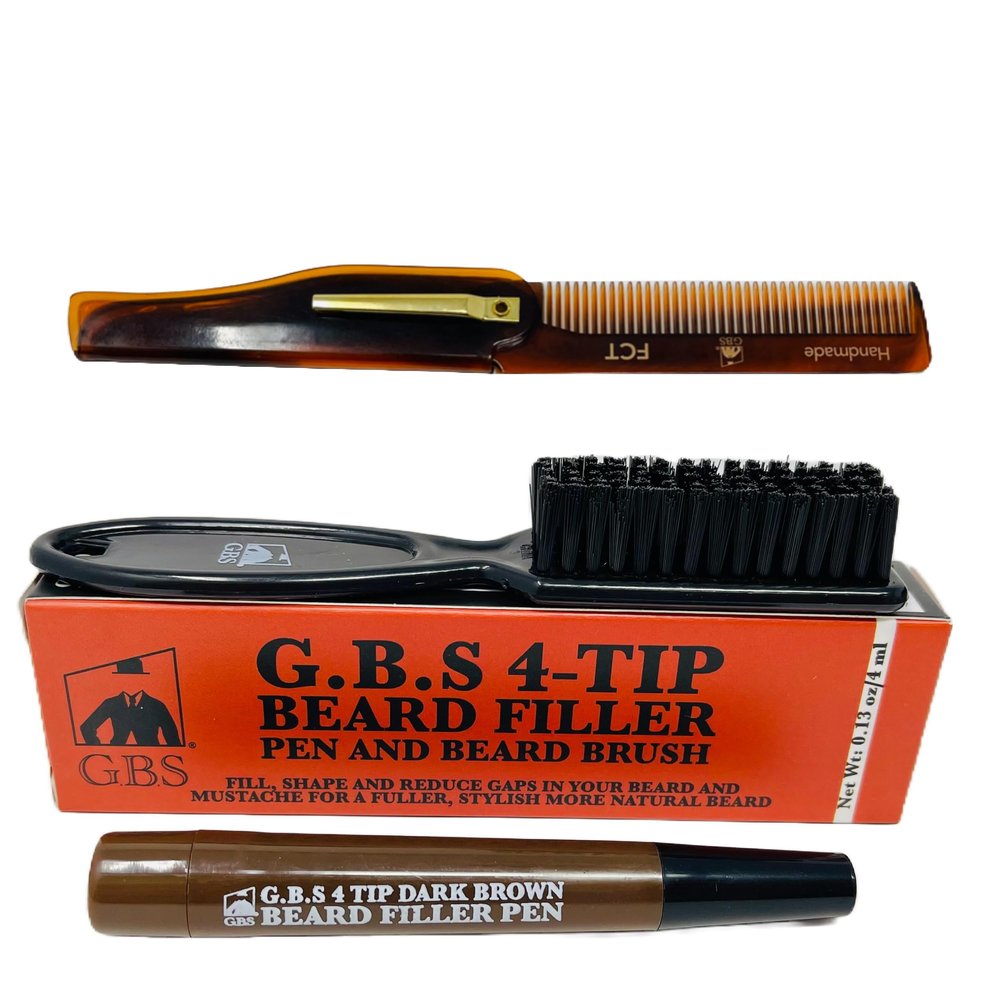 G.B.S Handmade Folding Comb for Men and Women FCT and Beard Filler Pencil Beard Pen for Facial Hair (Dark Brown)