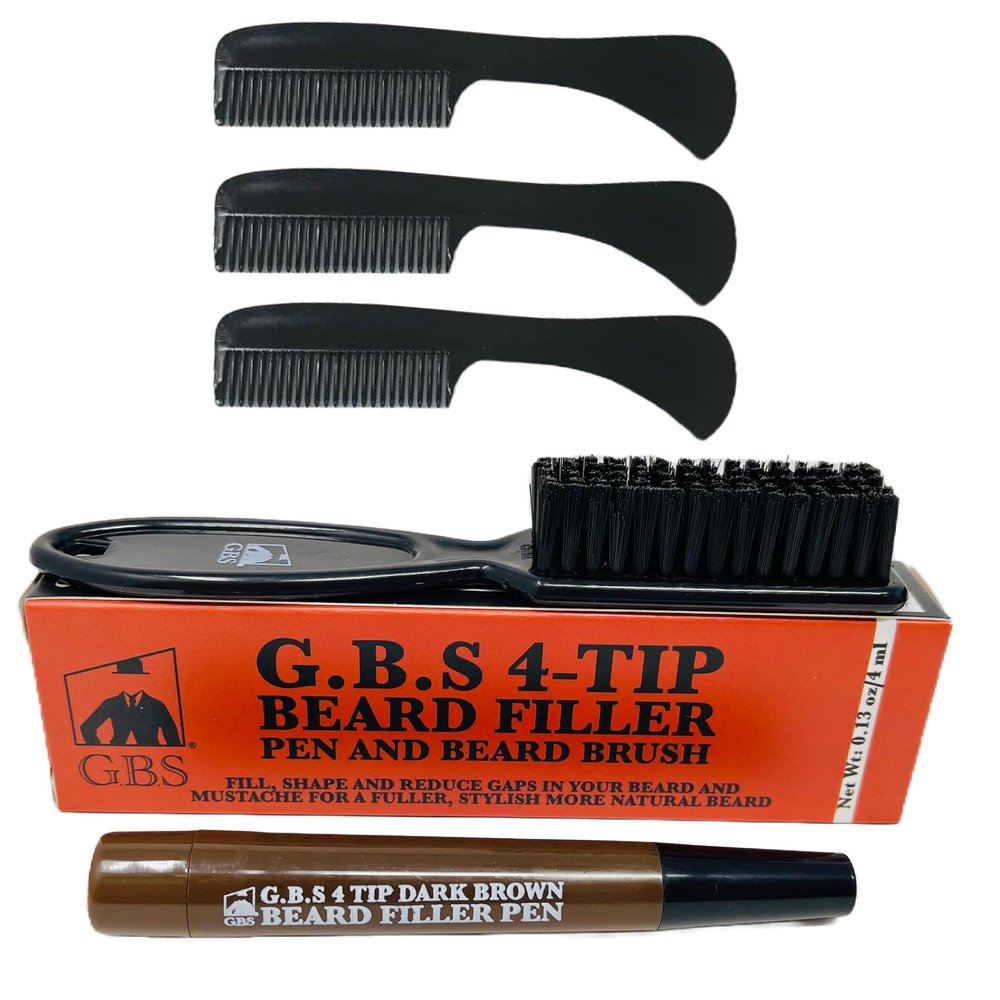 G.B.S Beard Mustache Comb MCB 3 Pack-Extra Small. Unbreakable Fine Toothed, Beard and Moustache Combs for Facial Hair Grooming and Dark Brown Beard Filler Pencil for Men
