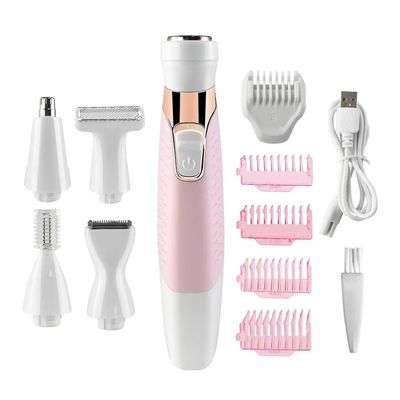 Gleamligh Bikini-Trimmer and Shaver for Women with 4 Attachments for Gentle Grooming in Sensitive Areas, Pink and White