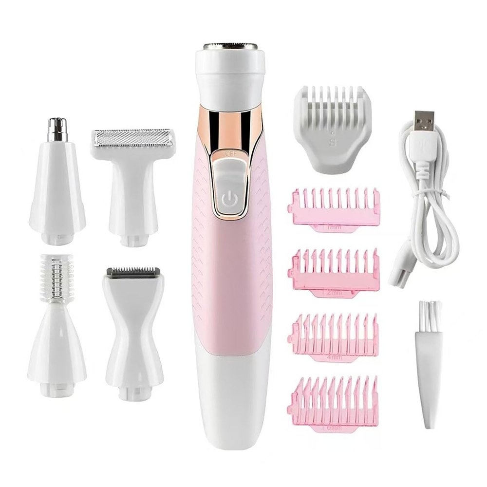 Gleamligh Bikini-Trimmer and Shaver for Women with 4 Attachments for Gentle Grooming in Sensitive Areas, Pink and White