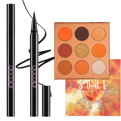 docolor Waterproof Eyeliner Pen Super Slim Precise All Day Black Professional Makeup Liquid Eye Liner and Orange Eyeshadow Palette 9 Colors Gemstone Shadow Palette Highly Pigmented Mattes Shimmers