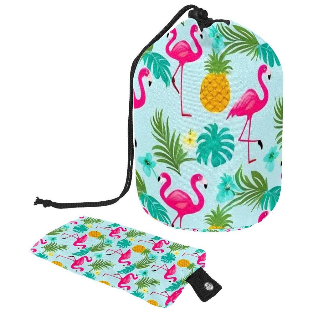2PCS Flamingo Leaves-217 Travel Cosmetic Bag Makeup Organizer Bag Bathroom Cases Toiletry Bag with Drawstring (Cylindrical bag and small bag)