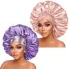 2pcs Extra Large Beige & L.Purple Satin Bonnet with Brwon Wig Grip Cap view 2