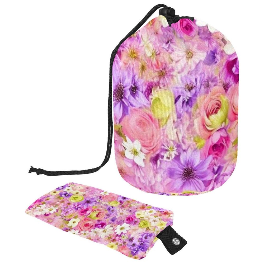 2PCS Aesthetic Art Flower-411 Travel Cosmetic Bag Makeup Organizer, Drawstring Bathroom Cases - Cylindrical & Small Toiletry Bag