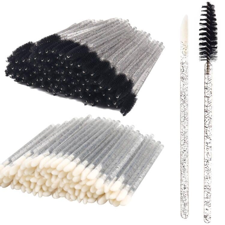 200 Pack Disposable Crystal Mascara Wand and Lip Brushes Lash Spoolies Lipstick Lipgloss Applicator Eyebrow Tattoo Eyelash Extension SuppliesBlack)