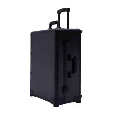 Cosmetic Train Case,3 Tiers Rolling Makeup Travel Case,Portable Height Adjustable Cosmetic Trolley with LED Light,12V Cosmetic Case with Universal Wheels,Black (Black)