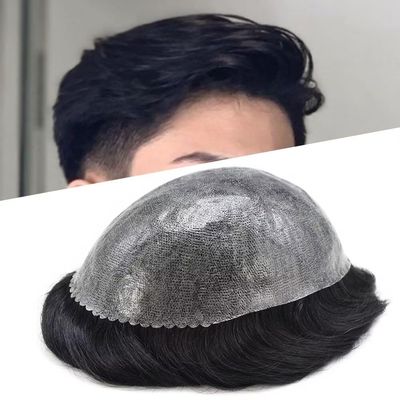 Hair Replacement System for Men - All Poly Skin Toupee With 0.10mm Injected PU - Durable Natural Hair Piece - 6X8" 110% Density - #1B Natural Black