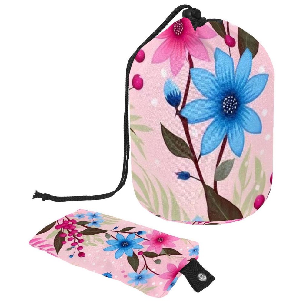 2PCS Aesthetic Colored Flowers-302 Travel Cosmetic Bag Makeup Organizer: Stylish Bathroom Cases with Drawstring, Cylindrical & Small Toiletry Bag