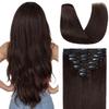 Clip in Hair Extensions Real Human Hair 16 Inch Human Hair Clip in Extensions Dark Brown Hair Extensions Clip ins Double Weft 100% Real Human Hair Extensions 8 PCS 65g view 1