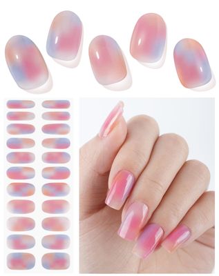 DUKASOU Gel Nail Strips (UV Not Required), Rainbow Candy 22 Gel Nail Stickers Wraps, Easy Apply & Remove, Long Lasting, Salon Quality, Includes Prep Pads, NailFile & Wood Stick