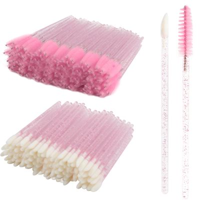200 Pack Disposable Crystal Mascara Wand and Lip Brushes Lash Spoolies Lipstick Lipgloss Applicator Eyebrow Tattoo Eyelash Extension Supplies(Pink)