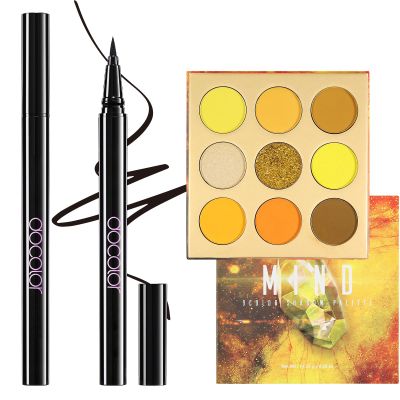 docolor Waterproof Eyeliner Pen Super Slim Precise All Day Black Professional Makeup Liquid Eye Liner and Yellow Eyeshadow Palette 9 Colors Gemstone Shadow Palette Highly Pigmented Mattes Shimmers