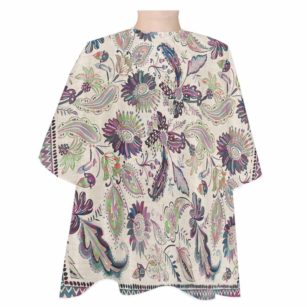 Brown Paisley Floral Barber Cape - Salon Hair Cutting Cape for Women,Men,Kids,Adults,Swirling Leafy Boho Ethnic Classic Oriental Haircut Cape with Adjustable Elastic Neckline Hairdressing Accessories
