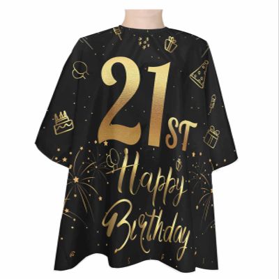 21th Birthday Barber Cape - Salon Hair Cutting Cape for Women,Men,Kids,Adults,Star Cake Fireworks Golden Black Haircut Cape with Adjustable Elastic Neckline Hairdressing Stylist Cape Gown Accessories