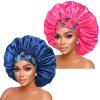2pcs Extra Large Blue & HotPink Satin Bonnet with Light Brwon Wig Grip Cap view 2