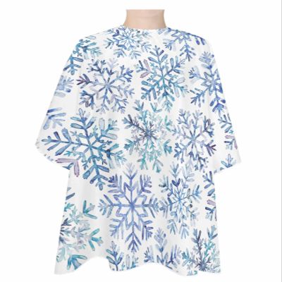 Blue Green Snowflakes Barber Cape - Salon Hair Cutting Cape for Women,Men,Kids,Adults,Christmas Winter Holiday Watercolor Haircut Cape with Adjustable Elastic Neckline Hairdressing Stylist Accessories