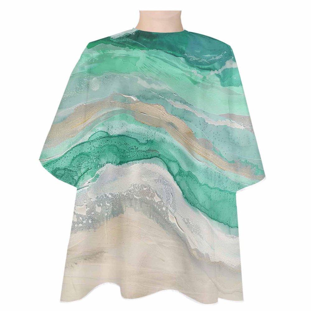Abstract Green Barber Cape - Salon Hair Cutting Cape for Women,Men,Kids,Adults,Rustic Country Coastal Ombre Stripe Grey Haircut Cape with Adjustable Elastic Neckline Hairdressing Stylist Accessories