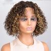 oulaer Ombre Brown Blonde Lace Front Wigs Highlight Curly Bob Wig Deep Curly Human Hair Wigs for Women 180% Brazilian Hair 13X4 Lace Front Wig Bleached Knots 14Inch view 2