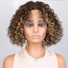 oulaer Ombre Brown Blonde Lace Front Wigs Highlight Curly Bob Wig Deep Curly Human Hair Wigs for Women 180% Brazilian Hair 13X4 Lace Front Wig Bleached Knots 14Inch view 4