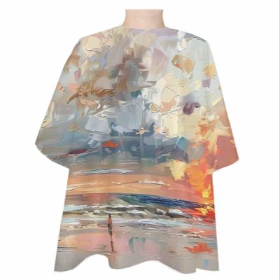 Abstract Orange Multicolored Summer Beach Barber Cape - Salon Hair Cutting Cape for Women, Men, Kids, Adults, Haircut Cape with Adjustable Elastic Neckline Hairdressing Stylist Cape Gown Accessories