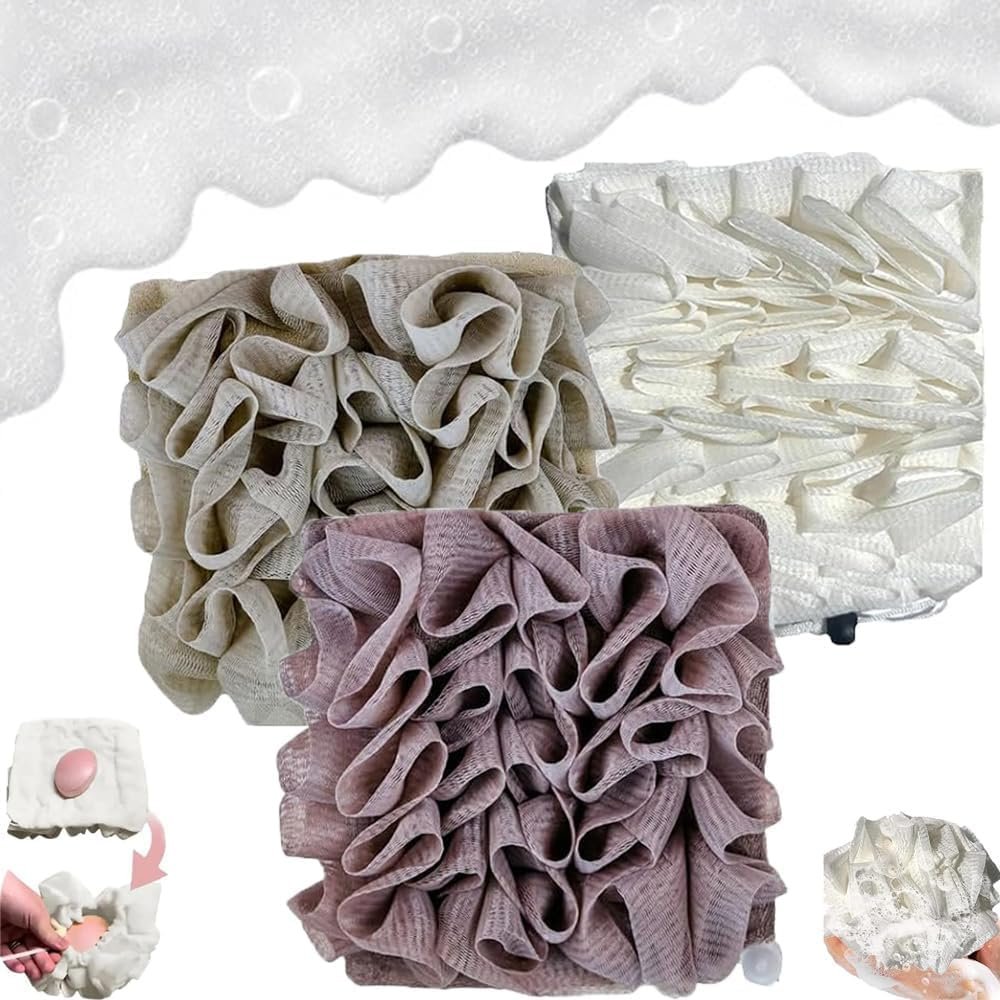 3PCS Loufee Loofah Washcloth, 2-in-1 Bath Loofah Sponge, The Leeffa Soft Loofah and Washcloth, Exfoliating Bath Sponge, Luffa Back Scrubber for Shower (01)