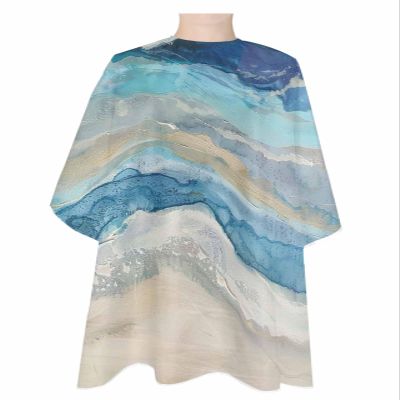 Abstract Blue Gradient Waves Summer Watercolor Barber Cape - Salon Hair Cutting Cape for Women,Men,Kids,Adults,Haircut Cape with Adjustable Elastic Neckline Hairdressing Stylist Cape Gown Accessories