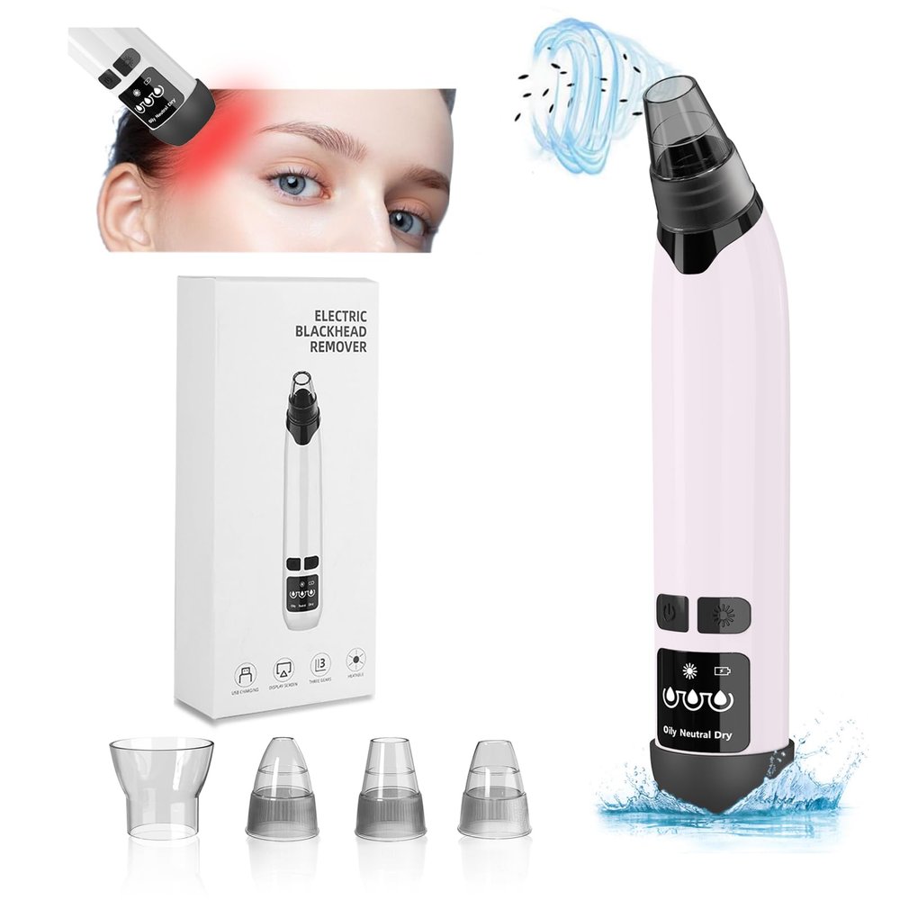 Blackhead Remover - Pink Multi-Function Blackhead Remover Pore Vacuum Heating, Electric Acne Blackhead Remover Tool, 4 Suction Powers with LED Display, Rechargeable Acne Removal Tool Kit.