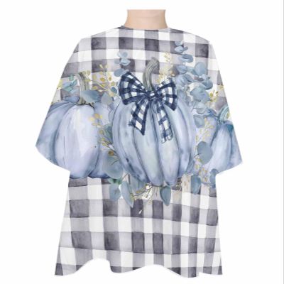 Blue Thanksgiving Pumpkin Barber Cape - Salon Hair Cutting Cape for Women,Men,Kids,Adults,Black Buffalo Plaid Leaves Haircut Cape with Adjustable Elastic Neckline Hairdressing Stylist Cape Accessories