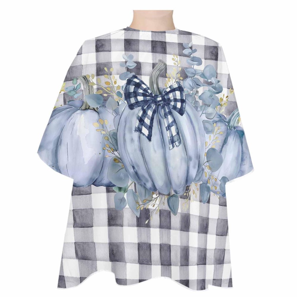 Blue Thanksgiving Pumpkin Barber Cape - Salon Hair Cutting Cape for Women,Men,Kids,Adults,Black Buffalo Plaid Leaves Haircut Cape with Adjustable Elastic Neckline Hairdressing Stylist Cape Accessories