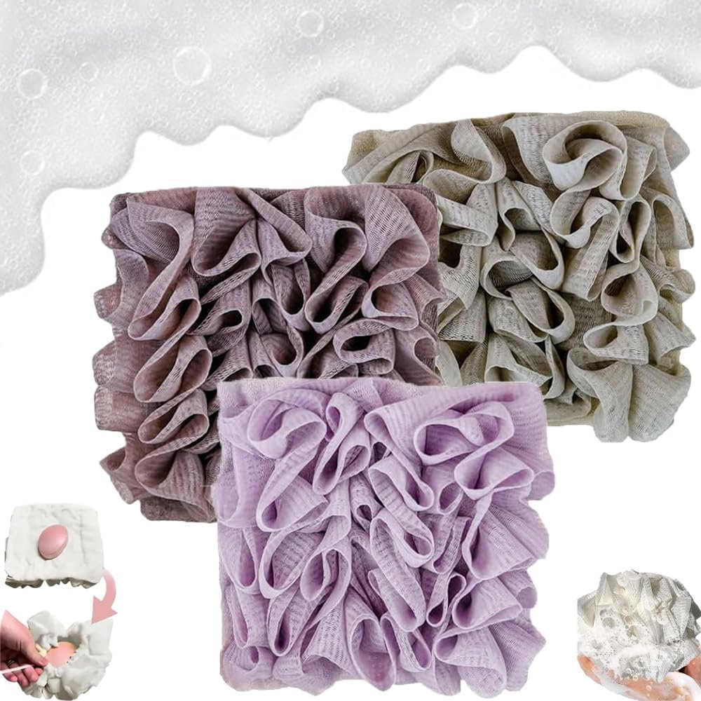 3PCS The Leeffa Soft Loofah and Washcloth, Leeffa Loofah, 2 in 1 Bath Loofah Sponge, Loufee Loofah Washcloth, Shower Loofah with Drawstring, Travel Loofah (D)