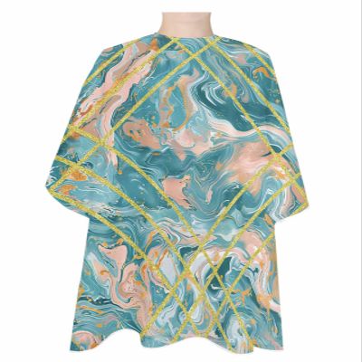 Marble Turquoise Barber Cape - Salon Hair Cutting Cape for Women,Men,Kids,Adults,Abstract Golden Geometric Retro Modern Art Haircut Cape with Adjustable Elastic Neckline Hairdressing Stylist Accessory