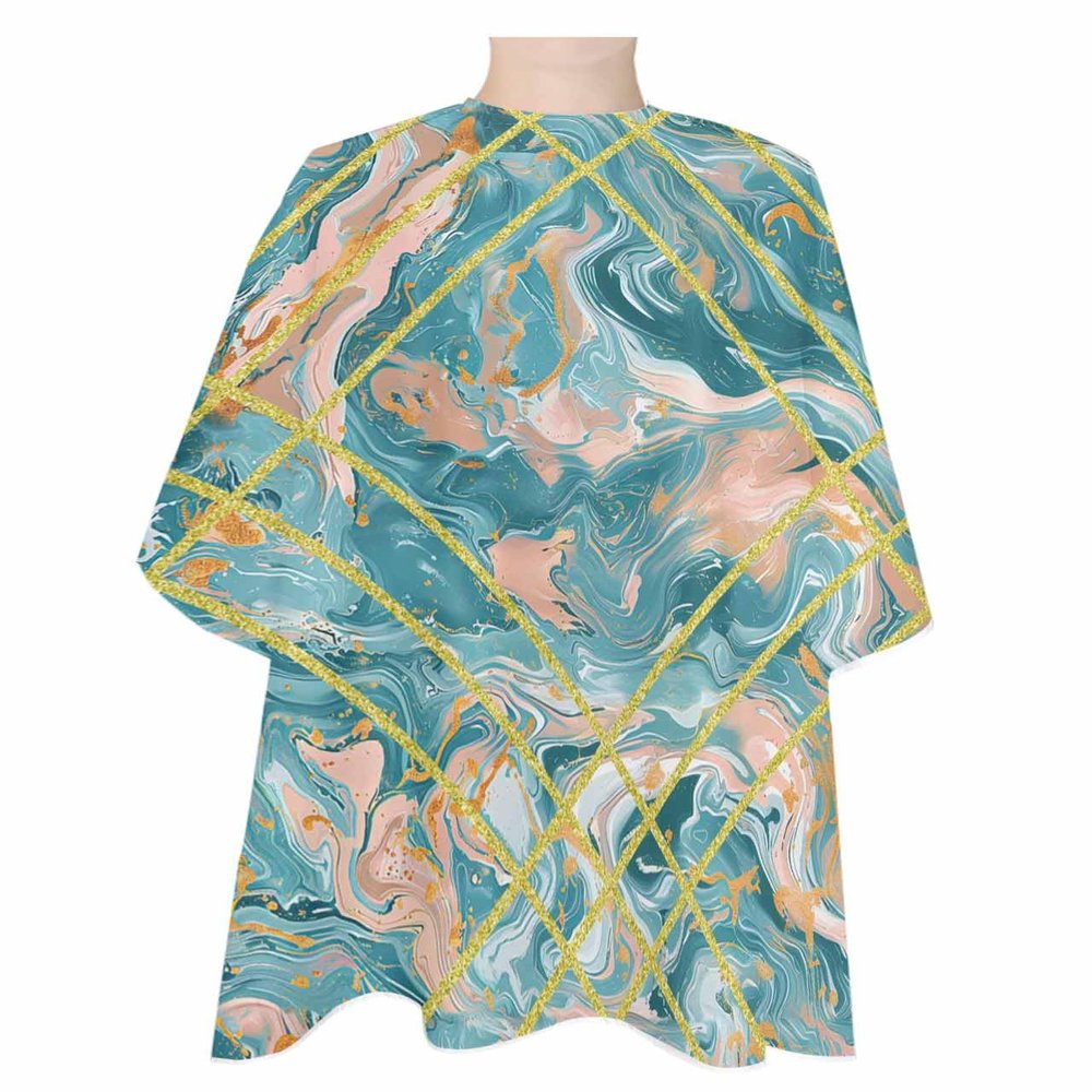 Marble Turquoise Barber Cape - Salon Hair Cutting Cape for Women,Men,Kids,Adults,Abstract Golden Geometric Retro Modern Art Haircut Cape with Adjustable Elastic Neckline Hairdressing Stylist Accessory