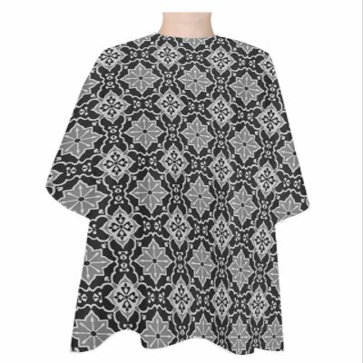 Black Geometric Barber Cape - Salon Hair Cutting Cape for Women,Men,Kids,Adults,Vintage Morocco Lattice Boho Flower Haircut Cape with Adjustable Elastic Neckline Hairdressing Stylist Cape Accessories