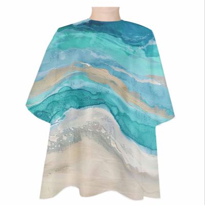 Abstract Turquoise Barber Cape - Salon Hair Cutting Cape for Women,Men,Kids,Adults,Shabby Chic Summer Grey Beach Wave Haircut Cape with Adjustable Elastic Neckline Hairdressing Stylist Accessories