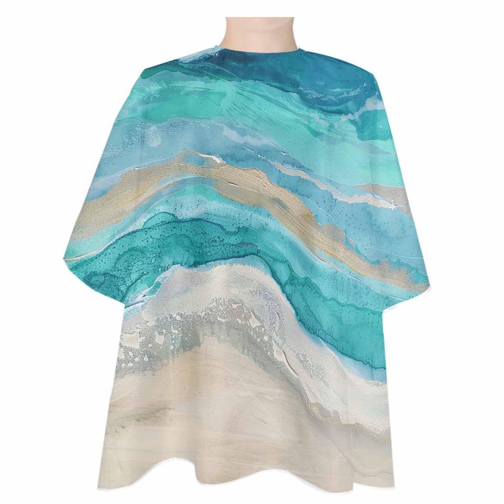 Abstract Turquoise Barber Cape - Salon Hair Cutting Cape for Women,Men,Kids,Adults,Shabby Chic Summer Grey Beach Wave Haircut Cape with Adjustable Elastic Neckline Hairdressing Stylist Accessories
