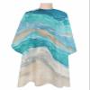 Abstract Turquoise Barber Cape - Salon Hair Cutting Cape for Women,Men,Kids,Adults,Shabby Chic Summer Grey Beach Wave Haircut Cape with Adjustable Elastic Neckline Hairdressing Stylist Accessories view 1