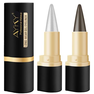 AYKY Long Wear Gel Eyeliner, Tattoo Pencil Liner Waterproof Smudge Proof Gel Eyeliner for Mature Women, Professional Make-Up Silver Gray Brown Black Gel Eye Liner Pencils for Older Women (#01+#03)
