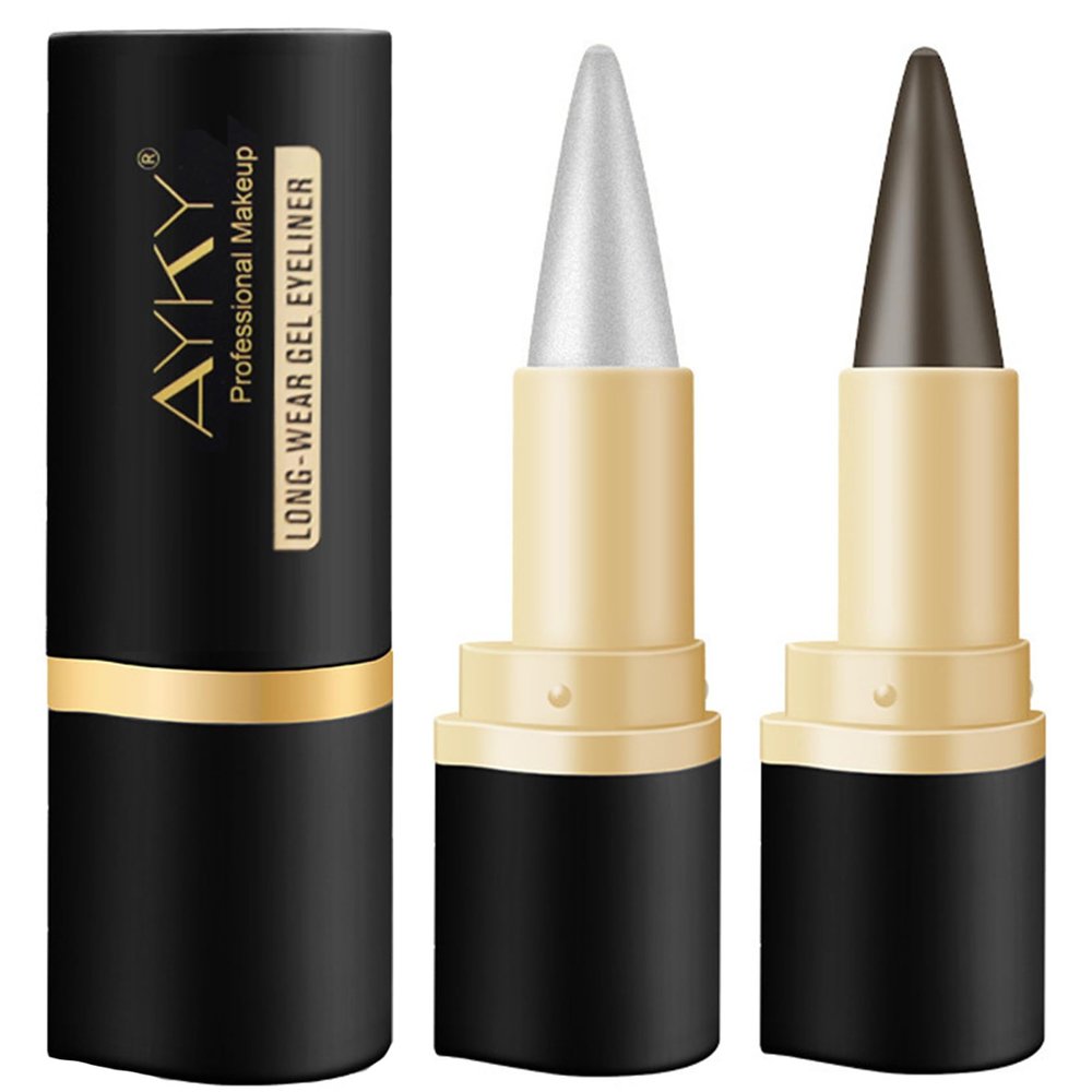 AYKY Long Wear Gel Eyeliner, Tattoo Pencil Liner Waterproof Smudge Proof Gel Eyeliner for Mature Women, Professional Make-Up Silver Gray Brown Black Gel Eye Liner Pencils for Older Women (#01+#03)