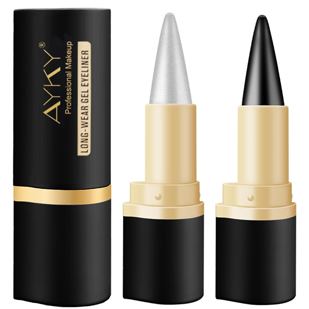 AYKY Long Wear Gel Eyeliner, Tattoo Pencil Liner Waterproof Smudge Proof Gel Eyeliner for Mature Women, Professional Make-Up Silver Gray Brown Black Gel Eye Liner Pencils for Older Women (#01+#04)