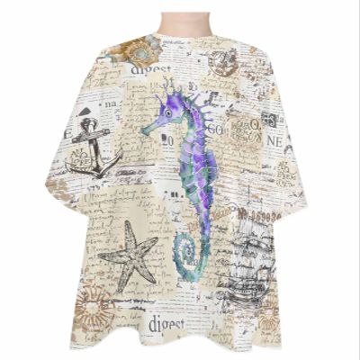 Blue Purple Seahorse Barber Cape - Salon Hair Cutting Cape for Women,Men,Kids,Adults,Nautical Boat Coastal Starfish Shell Haircut Cape with Adjustable Elastic Neckline Hairdressing Stylist Accessories