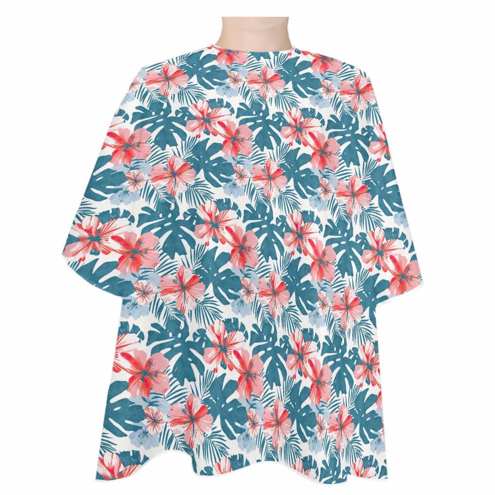 Tropical Leaves Barber Cape - Salon Hair Cutting Cape for Women,Men,Kids,Adults,Red Blooms Botany Palm Tree Plant Haircut Cape with Adjustable Elastic Neckline Hairdressing Stylist Cape Accessories