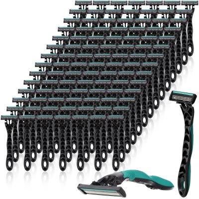 Leriton 100 Pcs Men's Disposable Razors Bulk 3 Blade Men Razors for Head Sensitive Skin Comfortable Shave