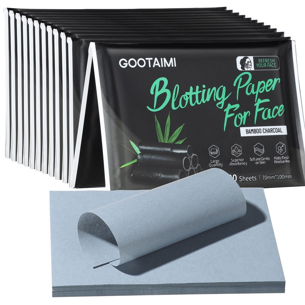Gootaimi 2400PCS Blotting Paper for Oily Skin, Natural Bamboo Charcoal Blotting Paper, 100 * 70MM Large Oil Blotting Sheets for Face, Makeup