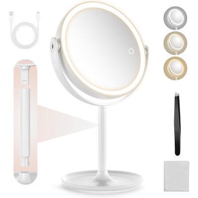 1X/10X Magnifying mirror with lightMagnifying Mirror with 3 Colors Lights,makeup mirror with lights,mirror for deskRechargeable double sided lighted makeup mirror,Brightness Adjustable 8.6"Large