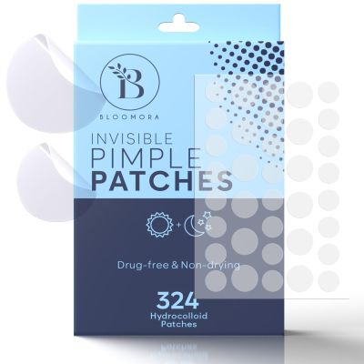 BLOOMORA Invisible Pimple Patches for Face (324 Count), Zit Patches for Blemishes, Hydrocolloid Bandages, Zit Stickers for Face - S/L Sizes