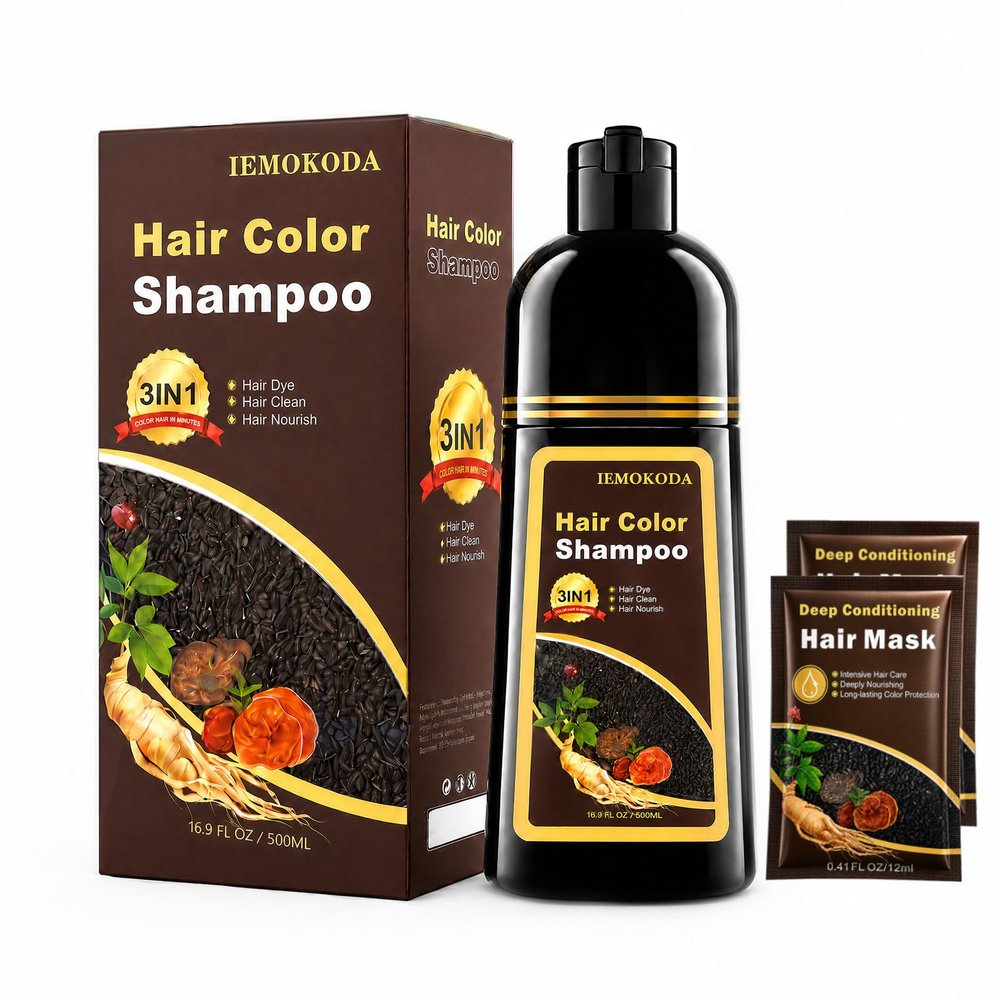Hair Dye Shampoo 3 in 1, Gray Coverage for 34 Weeks, Premium Coloring Shampoo for All Hair Types, Gentle Herbal Formula Safe for Damaged Hair, Easy At-Home Use for Women & Men 500 ml (Dark Coffee)
