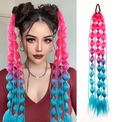 COOINEADER Colored Bubble Ponytail Extension with Hair Tie Long Colored Hair Extensions for Girls Crazy Hair Accessories for Women for Festival Rave (Hot Pink to Blue, 30 Inch (Pack of 1))