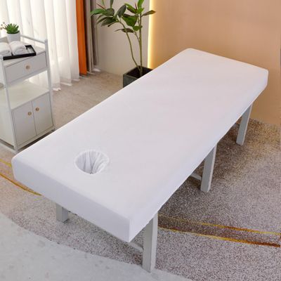 LDLCYCN Thin Massage Table Bed Cover with Face Hold Cooling Massage Table Fitted Sheet with 360 Wrap Elastic Band Beauty Salon Soft Spa Bed Cover Lash Bed Sheet Square Head,White,70 * 185cm(N)