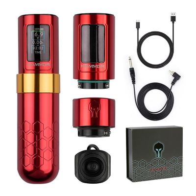 Dragoart Tattoo Gun 3v-12v, 2* Batteries 3000mAh Wireless Tattoo Gun Brushless Motor, TFT Color Screen, Rotary Tattoo Machine Professional Tattoo Gun Cartridges Tattoo Pen Machine Rca Adapter, Red