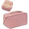 Large Capacity 12 Cms Cosmetic Bag, Women's Makeup Travel Bag Portable Leather Cosmetics Bag, Wide Opening Cosmetic/Makeup Organizer Bags(Pink) view 1